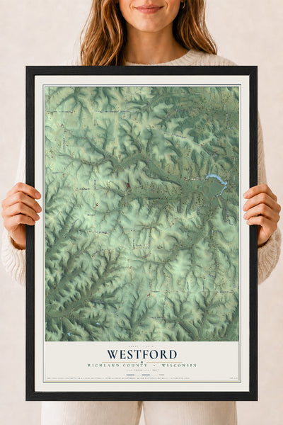 Map of Westford, Richland County, Wisconsin, 18 x 24 inch print in a black wood frame