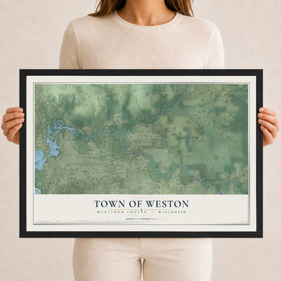 Map of the Town of Weston, Marathon County, Wisconsin, 12 x 18 inch print in a black wood frame