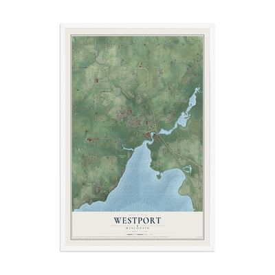 Map of Westport, Wisconsin, 12 x 18 inch print in a white wood frame