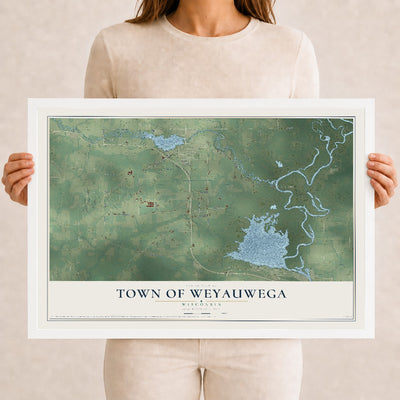 Map of the Town of Weyauwega, Wisconsin, 12 x 18 inch print in a white wood frame