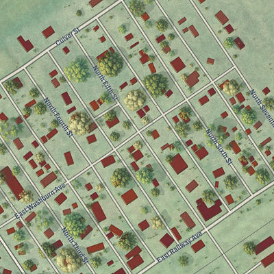 Close-up of the map of Weyerhaeuser, Wisconsin print showing street and building detail