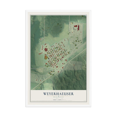 Map of Weyerhaeuser, Wisconsin, 12 x 18 inch print in a white wood frame