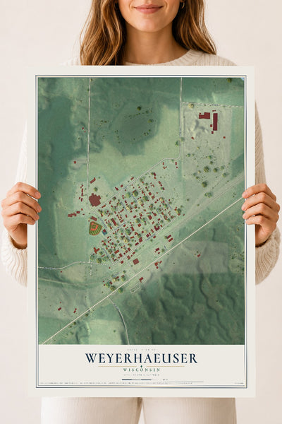 Map of Weyerhaeuser, Wisconsin, 18 x 24 inch unframed archival matte print