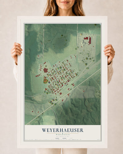 Map of Weyerhaeuser, Wisconsin, 24 x 36 inch print in a white wood frame