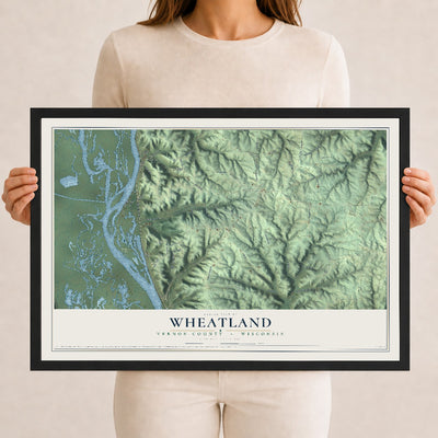 Map of Wheatland, Vernon County, Wisconsin, 12 x 18 inch print in a black wood frame