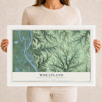 Map of Wheatland, Vernon County, Wisconsin, 12 x 18 inch print in a white wood frame