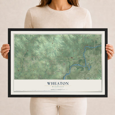 Map of Wheaton, Wisconsin, 12 x 18 inch print in a black wood frame