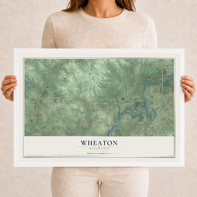 Map of Wheaton, Wisconsin, 12 x 18 inch print in a white wood frame