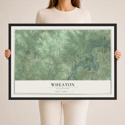 Map of Wheaton, Wisconsin, 24 x 36 inch print in a black wood frame