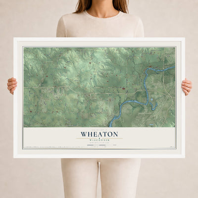 Map of Wheaton, Wisconsin, 24 x 36 inch print in a white wood frame