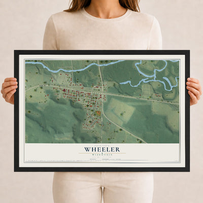 Map of Wheeler, Wisconsin, 12 x 18 inch print in a black wood frame