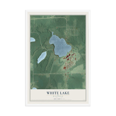 Map of White Lake, Wisconsin, 12 x 18 inch print in a white wood frame