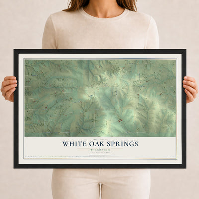 Map of White Oak Springs, Wisconsin, 12 x 18 inch print in a black wood frame