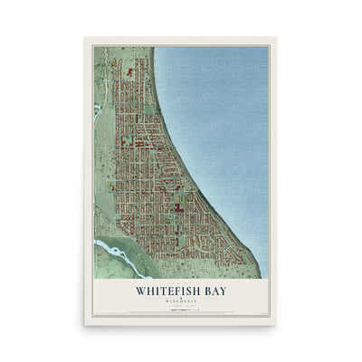 Map of Whitefish Bay, Wisconsin, 12 x 18 inch unframed archival matte print