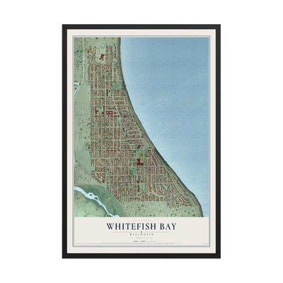 Map of Whitefish Bay, Wisconsin, 12 x 18 inch print in a black wood frame