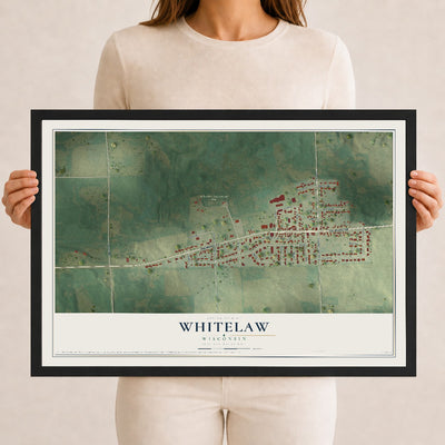 Map of Whitelaw, Wisconsin, 12 x 18 inch print in a black wood frame