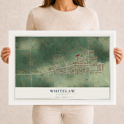 Map of Whitelaw, Wisconsin, 12 x 18 inch print in a white wood frame