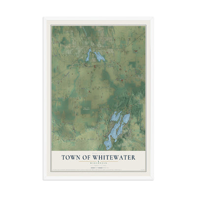 Map of the Town of Whitewater, Wisconsin, 12 x 18 inch print in a white wood frame
