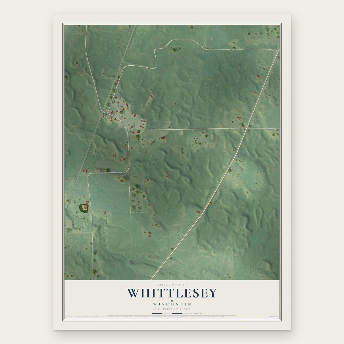 Whittlesey, Wisconsin map print, the full design