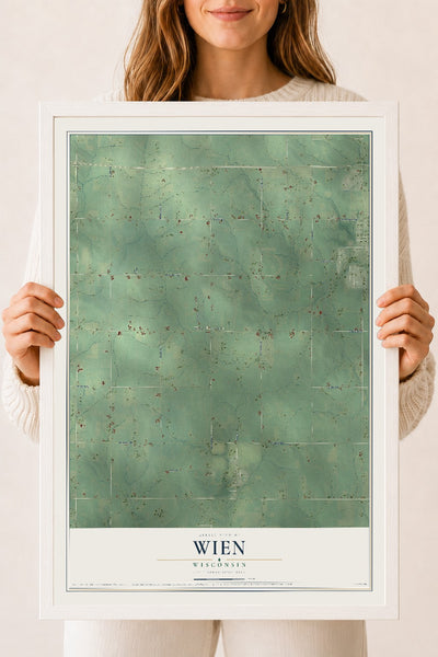 Map of Wien, Wisconsin, 18 x 24 inch print in a white wood frame