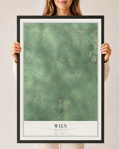 Map of Wien, Wisconsin, 24 x 36 inch print in a black wood frame