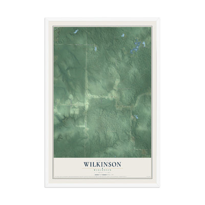 Map of Wilkinson, Wisconsin, 12 x 18 inch print in a white wood frame