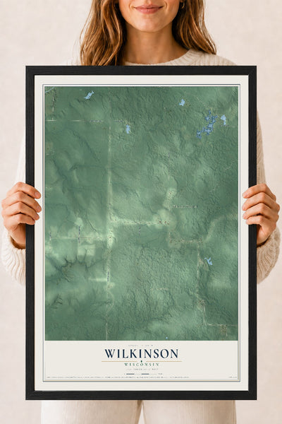 Map of Wilkinson, Wisconsin, 18 x 24 inch print in a black wood frame