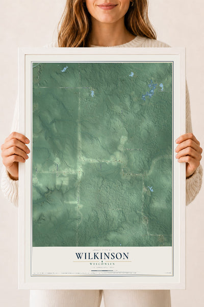 Map of Wilkinson, Wisconsin, 18 x 24 inch print in a white wood frame