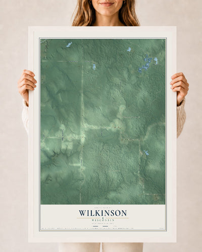 Map of Wilkinson, Wisconsin, 24 x 36 inch print in a white wood frame