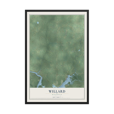 Map of Willard, Wisconsin, 12 x 18 inch print in a black wood frame