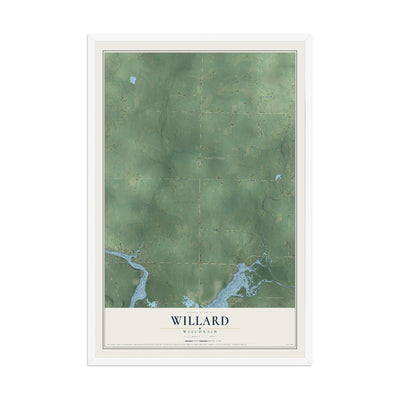 Map of Willard, Wisconsin, 12 x 18 inch print in a white wood frame