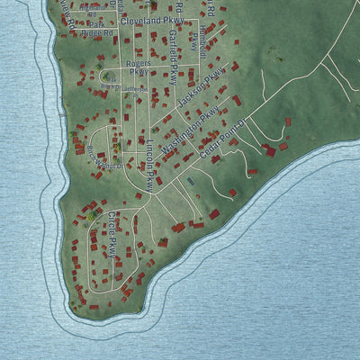 Second close-up of the map of Williams Bay, Wisconsin print showing more streets and buildings
