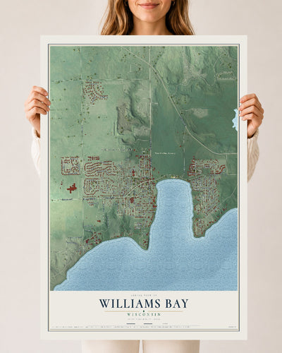 Map of Williams Bay, Wisconsin, 24 x 36 inch unframed archival matte print