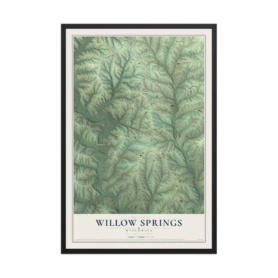 Map of Willow Springs, Wisconsin, 12 x 18 inch print in a black wood frame