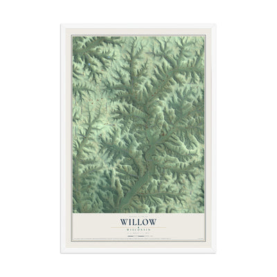 Map of Willow, Wisconsin, 12 x 18 inch print in a white wood frame