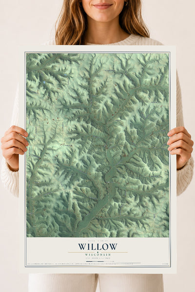 Map of Willow, Wisconsin, 18 x 24 inch unframed archival matte print
