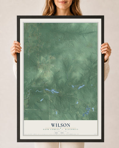 Map of Wilson, Rusk County, Wisconsin, 24 x 36 inch print in a black wood frame