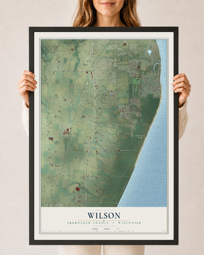 Map of Wilson, Sheboygan County, Wisconsin, 24 x 36 inch print in a black wood frame