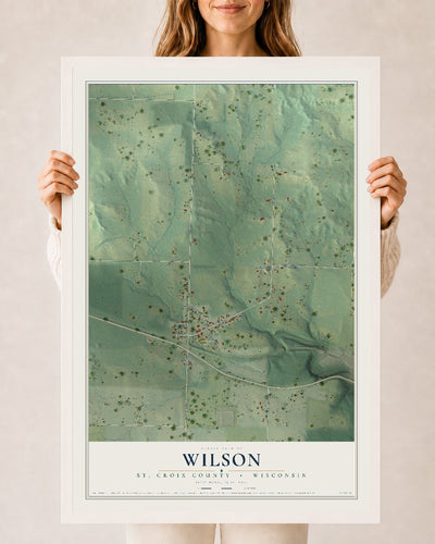 Map of Wilson, St. Croix County, Wisconsin, 24 x 36 inch print in a white wood frame