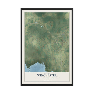 Map of Winchester, Winnebago County, Wisconsin, 12 x 18 inch print in a black wood frame