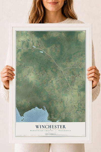 Map of Winchester, Winnebago County, Wisconsin, 18 x 24 inch print in a white wood frame