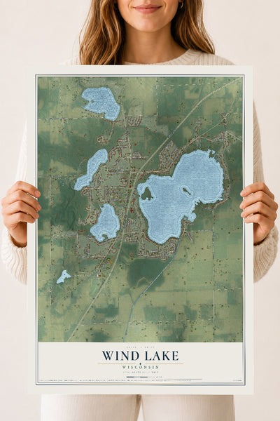 Map of Wind Lake, Wisconsin, 18 x 24 inch unframed archival matte print