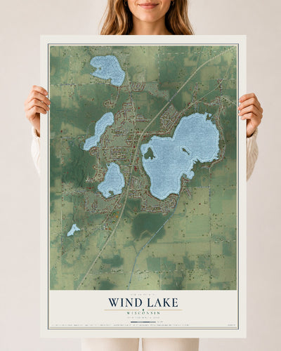 Map of Wind Lake, Wisconsin, 24 x 36 inch unframed archival matte print