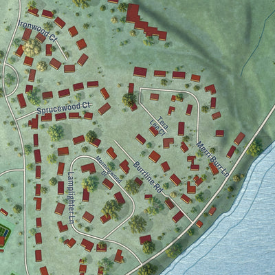 Second close-up of the map of Wind Point, Wisconsin print showing more streets and buildings