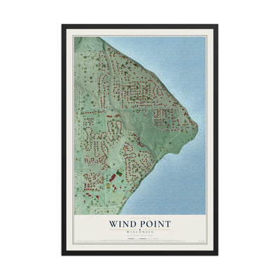 Map of Wind Point, Wisconsin, 12 x 18 inch print in a black wood frame