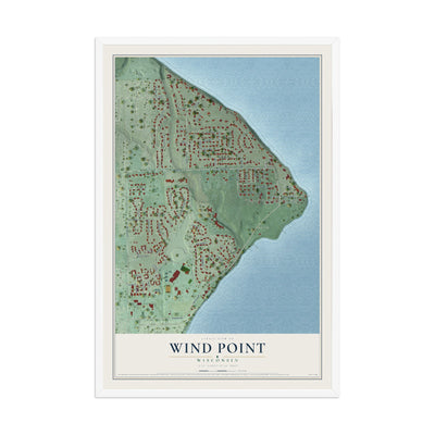 Map of Wind Point, Wisconsin, 12 x 18 inch print in a white wood frame