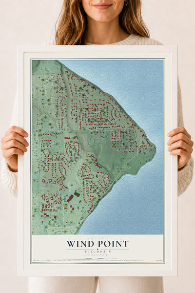 Map of Wind Point, Wisconsin, 18 x 24 inch print in a white wood frame