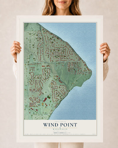Map of Wind Point, Wisconsin, 24 x 36 inch print in a white wood frame