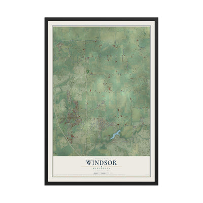 Map of Windsor, Wisconsin, 12 x 18 inch print in a black wood frame
