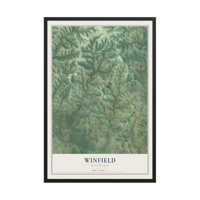 Map of Winfield, Wisconsin, 12 x 18 inch print in a black wood frame